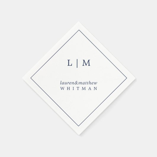 ネイビーシンプルブルーモノグラムエレガントな結婚式 スタンダードカクテルナプキン (角)