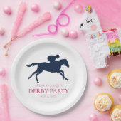 ネイビーシンプルブルーレースホースのシルエットをパーソナライズ ペーパープレート (パーティー)
