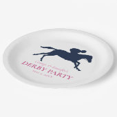 ネイビーシンプルブルーレースホースのシルエットをパーソナライズ ペーパープレート (アングル)