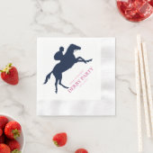 ネイビーシンプルブルーレースホースのシルエットをパーソナライズ 縁ありカクテルナプキン (インサイチュ)