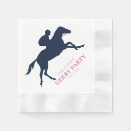 ネイビーシンプルブルーレースホースのシルエットをパーソナライズ 縁ありカクテルナプキン