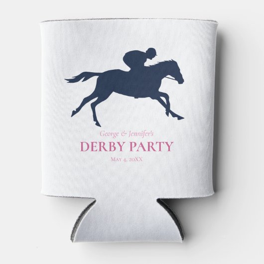 ネイビーシンプルブルーレースホースのシルエットをパーソナライズ 缶クーラー (正面)