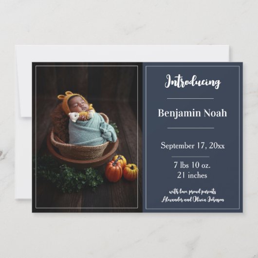 ネイビーシンプルブルー写真誕生のお知らせ 案内状 (正面)