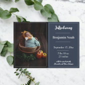 ネイビーシンプルブルー写真誕生のお知らせ 案内状