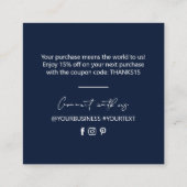 ネイビーシンプルブルーBusiness Thank you Insert スクエア名刺 (裏面)