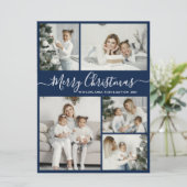 ネイビーシンプルホワイト5フォトコラージクリスマス シーズンカード (スタンド正面)