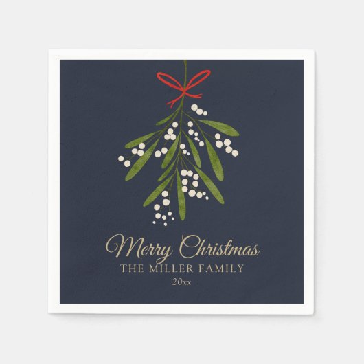 ネイビーシンプルミスタントクリスマス スタンダードカクテルナプキン (正面)