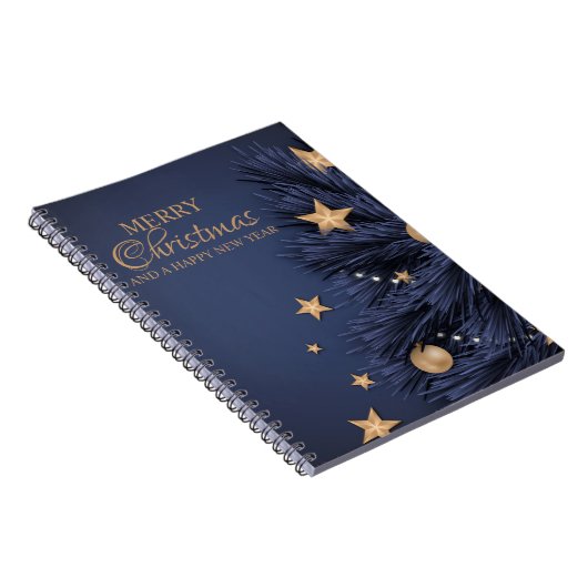 ネイビーシンプル金ゴールドクリスマスデイスパイラルフォト ノートブック (右側)