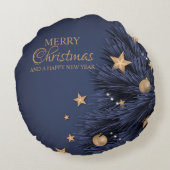 ネイビーシンプル金ゴールドクリスマスデイラウンド装飾用クッション ラウンドクッション (裏面)