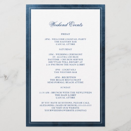 ネイビーシーシェルビーチ結婚式ウェルカム旅程 (裏面)