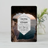 ネイビーシースケープビーチサマー結婚ズ 箔招待状 (立ち正面)