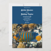 ネイビーシーフィッシュリーフ航海のビーチブライダルシャワー 招待状 (正面)