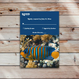 ネイビーシーフィッシュレ航海のーフ沿岸ビーチ結婚式 出欠カード