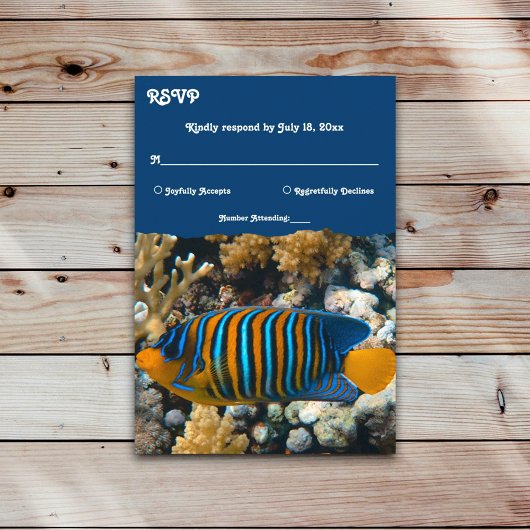 ネイビーシーフィッシュレ航海のーフ沿岸ビーチ結婚式 出欠カード