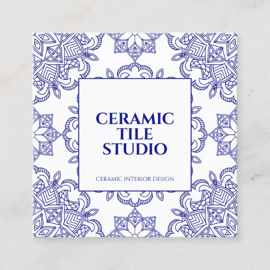 ネイビーシームレスモザイクタイル模様 スクエア名刺 (正面)