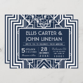 ネイビージオメトリック結婚式招待状 招待状