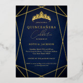 ネイビージオメトリック金ゴールドエレガントキンセアニェラ 箔招待状 (正面)