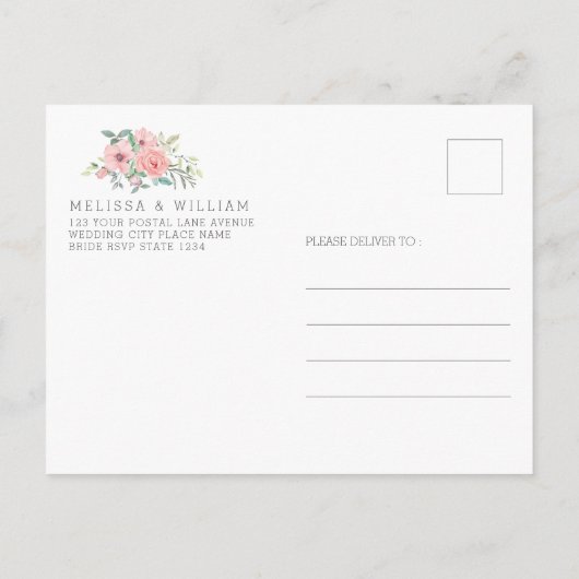 ネイビージオメトリック銅フローラ結婚式の日付を保存 案内ポストカード (裏面)