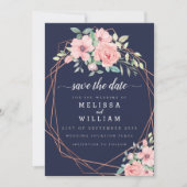 ネイビージオメトリック銅水カラー結婚フローラ セーブザデート (正面)