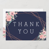 ネイビージオメトリック銅結婚フローラ サンキューカード (正面/裏面)