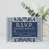 ネイビージオメトリックRSVPカード 出欠カード (スタンド正面)