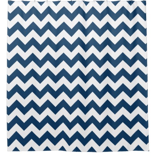 ネイビージャグザグザグネイ、ネイビージャブロン、幾何学模様 シャワーカーテン (正面)