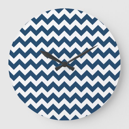 ネイビージャグザグザグネイ、ネイビージャブロン、幾何学模様 ラージ壁時計 (正面)