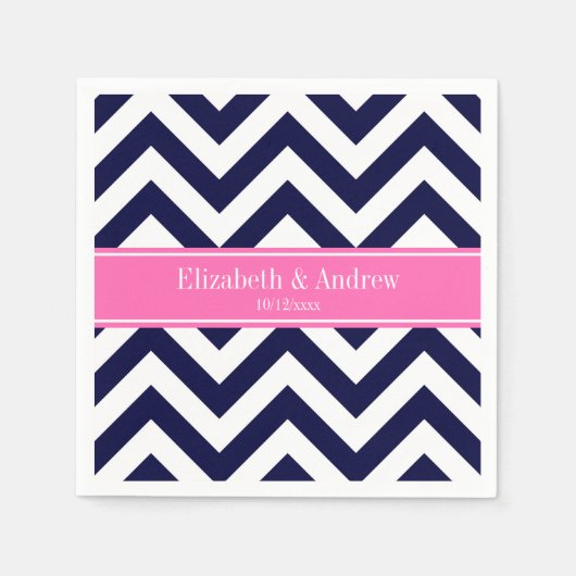 ネイビージャックシェブロンホットピンク2クローバー名モノグラム スタンダードカクテルナプキン (正面)