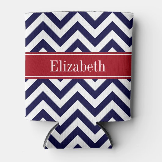 ネイビージャンシェブロンクランベリークローバー名モノグラム 缶クーラー (正面)