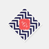 ネイビージャンシェブロンコーラルレッドクローバー3モノグラム スタンダードカクテルナプキン (角)