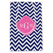 ネイビージャンシェブロンホットピンク#2クローバー3モノグラム ミディアムペーパーバッグ (正面)