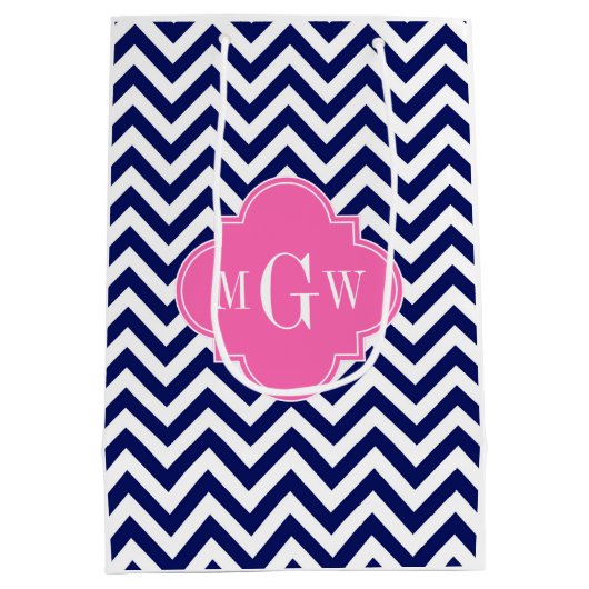 ネイビージャンシェブロンホットピンク#2クローバー3モノグラム ミディアムペーパーバッグ (裏面)