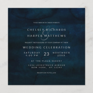 ネイビージャーダークブルーミニマルズ結婚スクエア 招待状