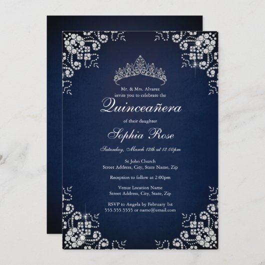 ネイビージュエルティアラバタフライキンセアニェラ 招待状 (正面/裏面)