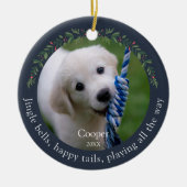 ネイビージンルベルペットドッグクリスマス セラミックオーナメント (正面)