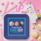 ネイビースカイブルー30th Three OH!写真誕生日 ペーパープレート (パーティー)