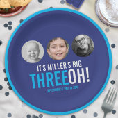 ネイビースカイブルー30th Three OH！写真誕生日 ペーパープレート