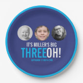 ネイビースカイブルー30th Three OH!写真誕生日 ペーパープレート (正面)