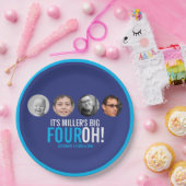 ネイビースカイブルー40th Four OH!フォトバースデーパーティー ペーパープレート (パーティー)