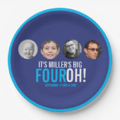 ネイビースカイブルー40th Four OH!フォトバースデーパーティー ペーパープレート (正面)