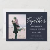 ネイビースクリプトの組み合わせミニマルのシンプル写真 セーブザデート (正面)