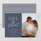 ネイビースクリプトラブウェディングフォト  日程変更 案内状 (正面/裏面)