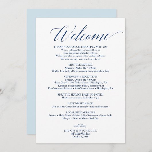 ネイビースクリプト結婚式の行程表 歓迎の手紙 プログラム (正面/裏面)