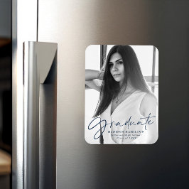 ネイビースタイリッシュスクリプト卒業発表写真 マグネット