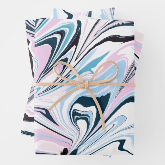 ネイビースタイリッシュピンクのマルブリードアクリル系の注ぎ込み ラッピングペーパーシート (インサイチュ)