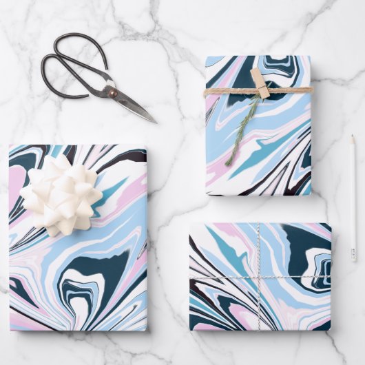 ネイビースタイリッシュピンクのマルブリードアクリル系の注ぎ込み ラッピングペーパーシート (正面)