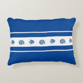 ネイビースタイリッシュブルーとホワイトのストライプ貝殻魚 アクセントクッション (正面)