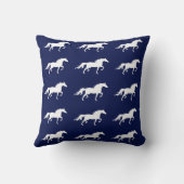 ネイビースタイリッシュブルーのホワイトホースのシルエット クッション (裏面)