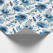 ネイビースタイリッシュブルーウォーターカラーフラワーパターン ラッピングペーパー (角)