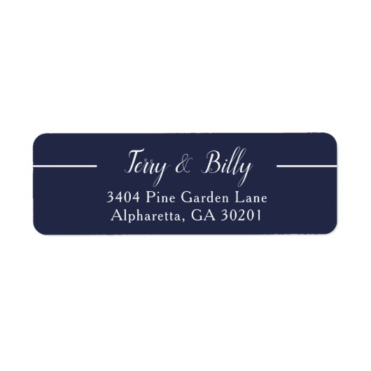 ネイビースタイリッシュブルースクリプト結婚の差出人住所 ラベル (正面)